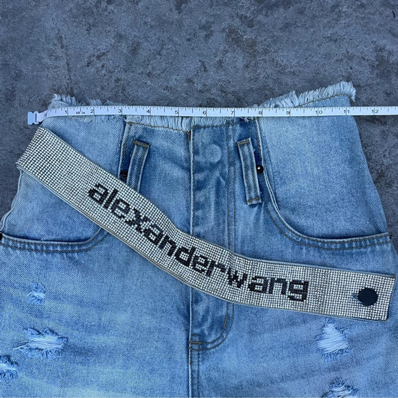 Alexander Wang rhinestone belt Blue Distressed Denim Shorts - Picture 9 of 9